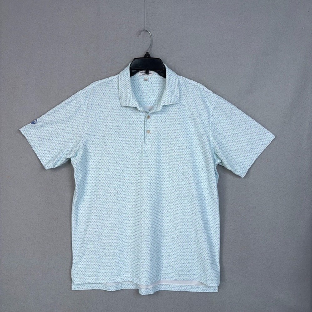 Peter Millar Polo Shirt Mens Large Blue Geometric Short Sleeve Summer Comfort